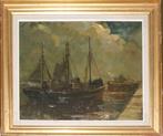 Pierre Verbeke (1895-1962): Vissershaven Oostende (63x53cm), Ophalen of Verzenden