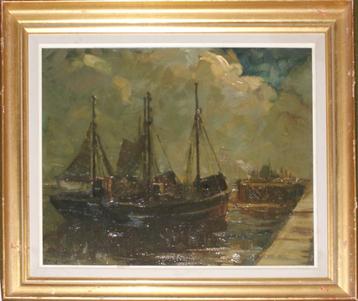 Pierre Verbeke (1895-1962): Vissershaven Oostende (63x53cm) beschikbaar voor biedingen
