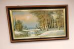 Mooi groot schilderij winter landschap 140x80cm, Ophalen