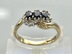 Gouden vintage ring met Saffier en Diamant. 2025/618, Handtassen en Accessoires, Ringen, Met edelsteen, Dame, Goud, Verzenden
