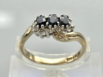 Gouden vintage ring met Saffier en Diamant. 2025/618 beschikbaar voor biedingen
