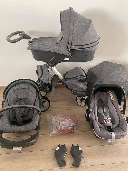 Poussette complète 3-en-1 Stokke Xplory Melange Grey, Enfants & Bébés, Buggys, Comme neuf, Couverture pieds, Enlèvement ou Envoi