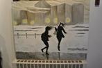 Wintergezicht Twee dames wandelend in de sneeuw/veel wind, Antiek en Kunst, Kunst | Schilderijen | Modern, Ophalen