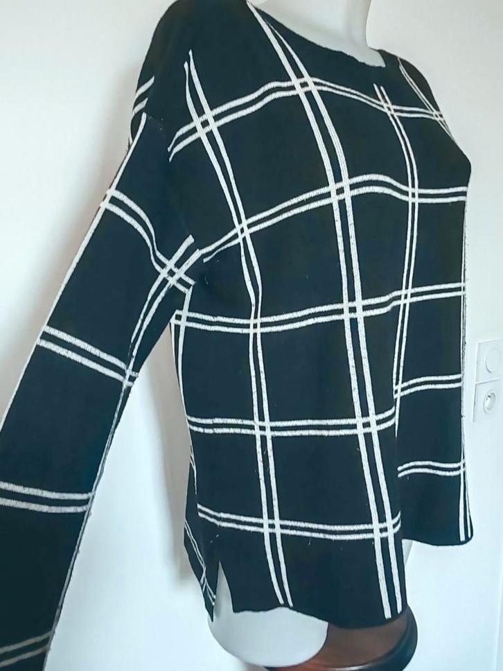 Chique en casual zwart-witte geruite trui met lange mouwen, Kleding | Dames, Blouses en Tunieken, Zo goed als nieuw, Wit, Ophalen of Verzenden