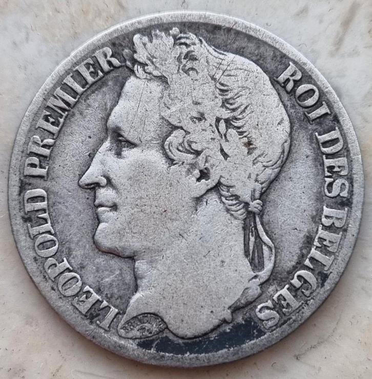 1 Franc 1833 (Gelauwerd) Leopold I / Zeldzaam !!, Postzegels en Munten, Munten | België, Losse munt, Zilver, Ophalen of Verzenden
