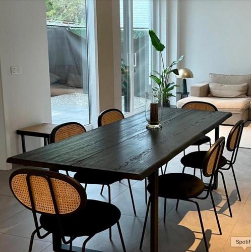 Zwarte, houten tafel incl 6 stoelen, Huis en Inrichting, Tafels | Eettafels, Zo goed als nieuw, 100 tot 150 cm, 200 cm of meer