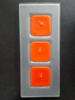 schaaltje met 3 oranje kaarsen * nieuw *, Ophalen, Nieuw, Oranje