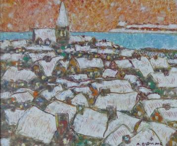 ALFONS BLOMME / ZICHT OP DE DAKEN / OLIEVERF / 79x89cm KADER, Enlèvement