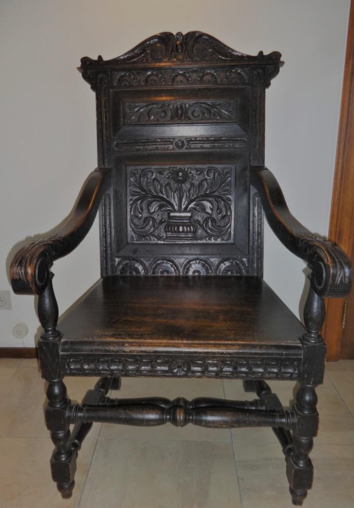 Antieke Kardinaal- of Ridderstoel  donker/zwart eiken. M, Antiek en Kunst, Antiek | Meubels | Stoelen en Sofa's, Ophalen