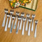 Ensemble vintage de 12 fourchettes à huîtres dans une boîte, Maison & Meubles, Résiste au lave-vaisselle, Enlèvement ou Envoi