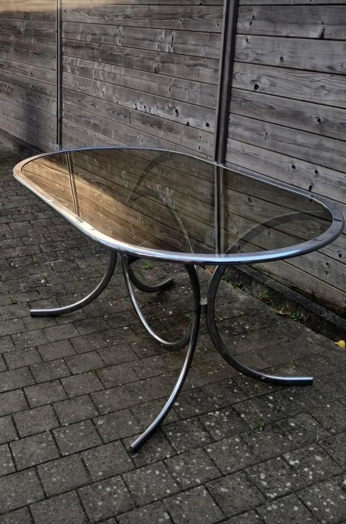 Table à manger Vintage en chrome plateau verre fumé 1970, Maison & Meubles, Tables | Tables à manger, Comme neuf, Enlèvement