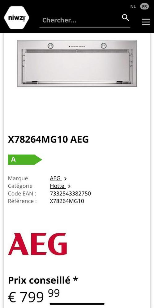 Hotte AEG X78264MG10, Elektronische apparatuur, Afzuigkappen, Nieuw, Motor, Ophalen