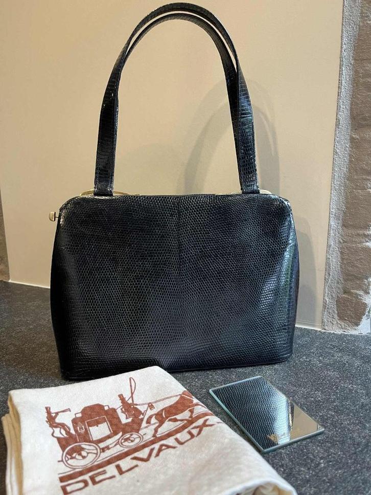 Vintage Delvaux in lizard leder, Handtassen en Accessoires, Tassen | Damestassen, Gebruikt, Handtas, Zwart, Ophalen of Verzenden