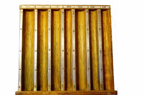 Antieke houten Muntenplank, Antiek en Kunst, Antiek | Kantoor en Zakelijk, Ophalen of Verzenden