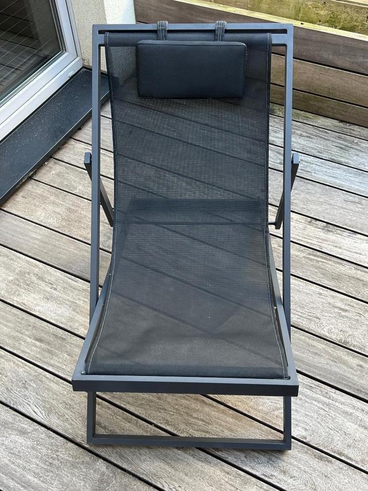 Luxe, zwarte tuinstoel / relaxstoel / terrasstoel Bristol, Jardin & Terrasse, Chaises de jardin, Utilisé, Aluminium, Pliant, Ajustable