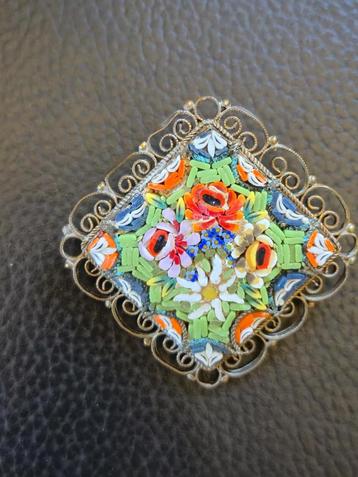 Ancienne broche italienne en mosaïque, Enlèvement, Utilisé, 4 à 7 cm, Autres matériaux