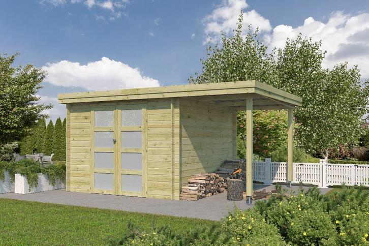 Blokhut/tuinhuis 295x325cm + extensie 150cm (NIEUW), Tuin en Terras, Bergingen en Tuinkasten, Nieuw, Overige typen, Hout, Ophalen of Verzenden