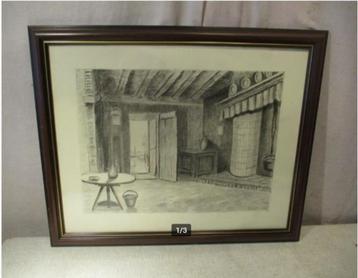 Mooie Tekening 'In de Huiskamer' - Delbaere beschikbaar voor biedingen