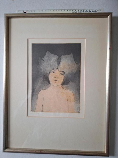 Verfijnde ets in kleur Walter F. Brems "Vanessa", Antiek en Kunst, Kunst | Etsen en Gravures, Ophalen