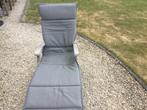 2 teaken ligbedden en kussens, Jardin & Terrasse, Chaises longues, Enlèvement, Utilisé, Bois de teck, Pliant