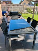 Tuintafel en 4 stoelen, Jardin & Terrasse, Tables de jardin, Comme neuf, Rectangulaire, Enlèvement, Aluminium
