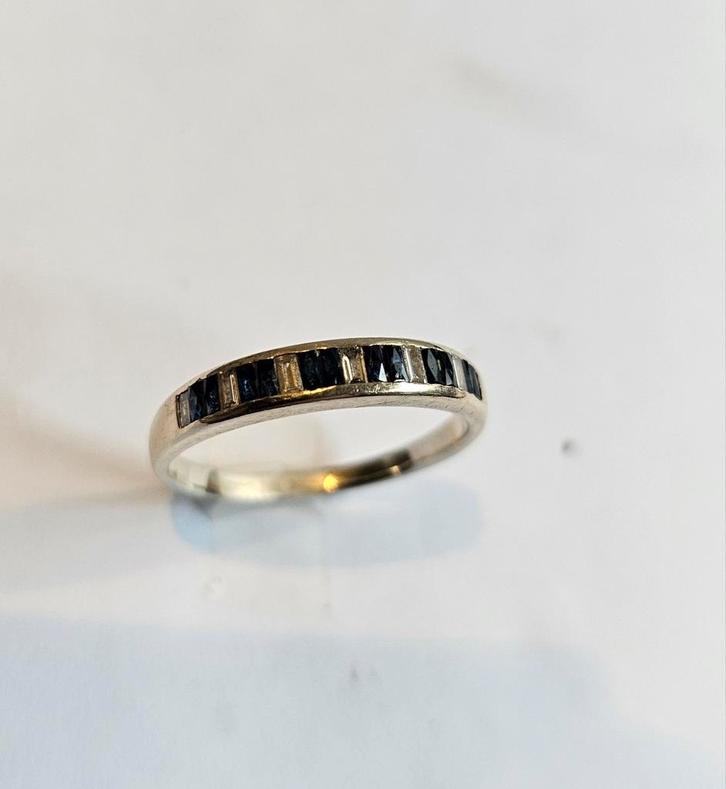 Anneau, or blanc 18 carats, diamant et saphir T52, Bijoux, Sacs & Beauté, Bagues, Comme neuf, Femme ou Homme, Blanc, Or, Avec pierre précieuse