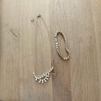 Vintage ketting en armband met strass, Handtassen en Accessoires, Kettingen, Ophalen, Overige materialen, Gebruikt, Zilver