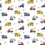 6231) 140x50cm coton camion et grue blanc, 120 cm of meer, Wit, Nieuw, Ophalen of Verzenden