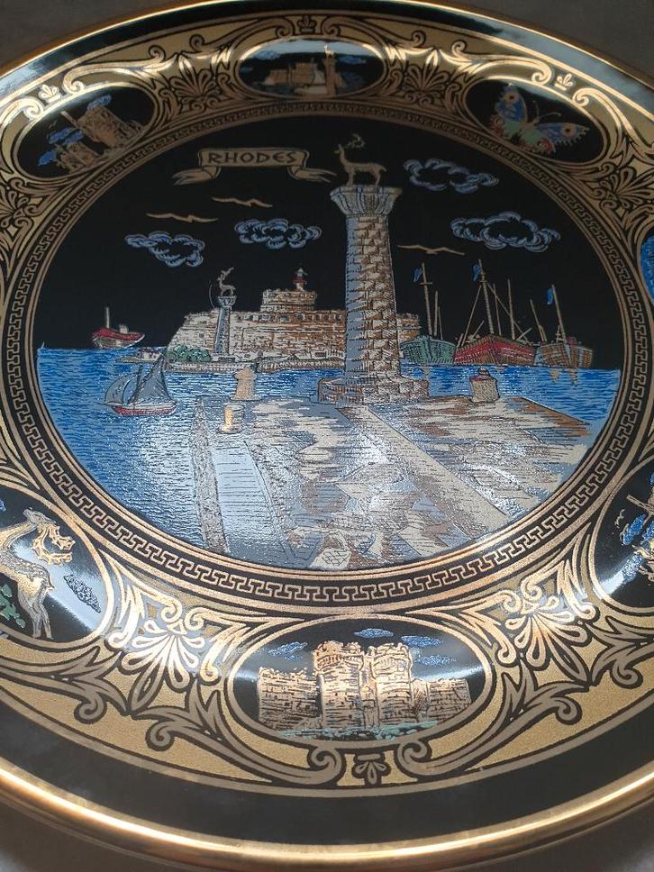 Grieks Bord Rhodos 24K Goud, Antiek en Kunst, Antiek | Keramiek en Aardewerk, Ophalen