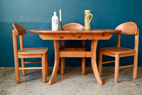 Table et 4 chaises en bois brutaliste Rainer Daumiller desig, Antiek en Kunst, Antiek | Meubels | Stoelen en Sofa's, Ophalen