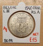 50 FR   1940 FR/VL    POS.A    LIII    BELGIE    € 15, Zilver, Ophalen of Verzenden, Losse munt, Zilver