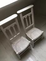 Antieke kerkstoelen wit gelakt, Huis en Inrichting, Stoelen, Gebruikt, Wit, Hout, Ophalen