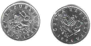 2 Munten Tsjechië 1 Koruna 1993 / 1994 Pr, Postzegels en Munten, Munten | Europa | Niet-Euromunten, Losse munt, Overige landen