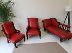 Set van antieke victoriaanse zetels in rood leer, Antiek en Kunst, Ophalen
