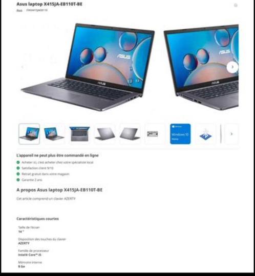 PC portable - ASUS Vivobook X415JA - EB110T, Computers en Software, Chromebooks, Zo goed als nieuw, 14 inch, 8 GB, 256 GB of meer
