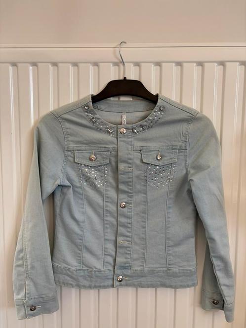 Jeansvest met parels, Kinderen en Baby's, Kinderkleding | Maat 164, Zo goed als nieuw, Meisje, Trui of Vest, Ophalen of Verzenden