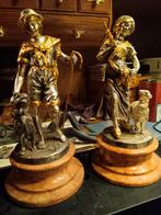 Koppel bronzen beeldjes, verguld en verzilverd, 28cm hoog, g, Antiek en Kunst, Ophalen