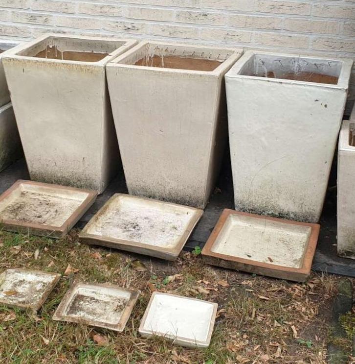 3x Extra Large geglazuurde vorstbestendige bloempot + schaal, Tuin en Terras, Bloempotten, Binnen, Ophalen