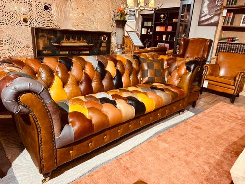 NIEUW: Multicolour chesterfield 3 Zits bank Patchwork leer, Huis en Inrichting, Zetels | Zetels, Ophalen of Verzenden