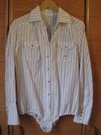 Mooi bloesje met streepjes – bodysuit model – mt 42, Kleding | Dames, Wit, Maat 42/44 (L), Zo goed als nieuw, Liberty island