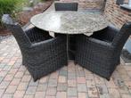 marmer tuintafel rond met 3 stoelen, Tuin en Terras, Ophalen of Verzenden, Gebruikt, Rond