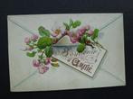 zeer oude prentkaart Souvenir d'amitié bloemen beschreven, Gelopen, Feest(dag), Ophalen of Verzenden