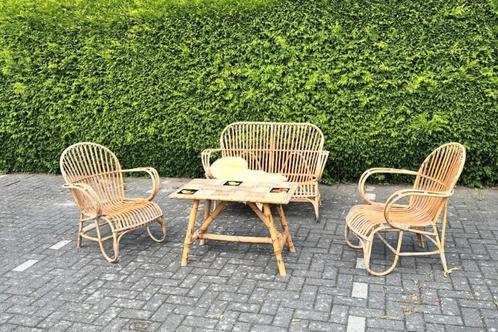 Verandaset in rotan en bamboe, Tuin en Terras, Tuinsets en Loungesets, Tuinset, Rotan, Ophalen