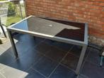Tuintafel van aluminium en glas, Tuin en Terras, Tuintafels, Ophalen of Verzenden, Gebruikt, Rechthoekig, Aluminium