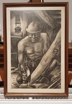 ancien dessin au crayon gras d'un mineur dessiné par emile m