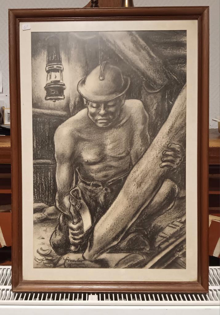 ancien dessin au crayon gras d'un mineur dessiné par emile m, Antiek en Kunst, Kunst | Tekeningen en Fotografie
