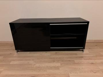 Tv meubel zwart met zwart glas, Huis en Inrichting, Ophalen, Zo goed als nieuw, Glas