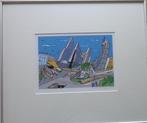 ROEL MEERTENS / HET STATION / KLEURZEEFDRUK / 44x50cm KADER, Antiek en Kunst, Kunst | Litho's en Zeefdrukken, Ophalen of Verzenden