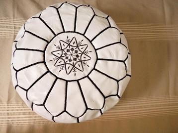 pouf en cuir fait main - fermement rempli - blanc et noir, Neuf, Boho, Rond, Moins de 50 cm