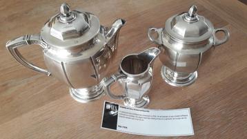 ZILVER... Art-Deco 3delig koffie servies.